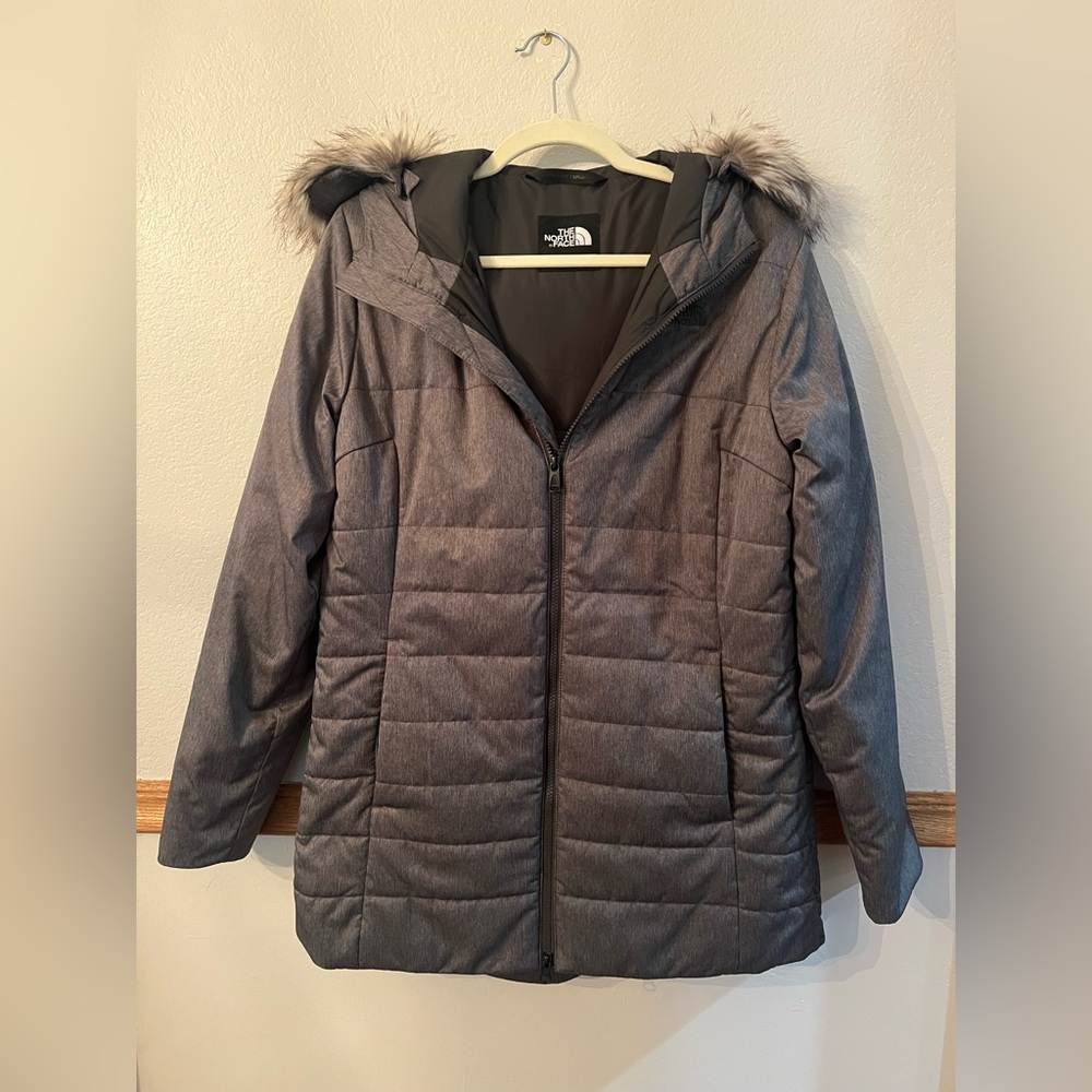 The North Face Gray Puffer Jacket with Hood